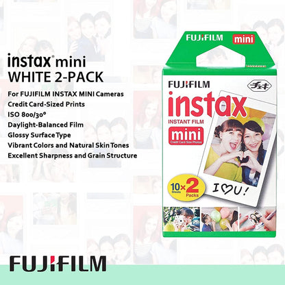 Fujifilm Instax Mini EVO Hybrid Brown Instant Camera | Fuji Instax Mini Twin Pack Instant Film | 32GB microSD | Camera Case - Bundle