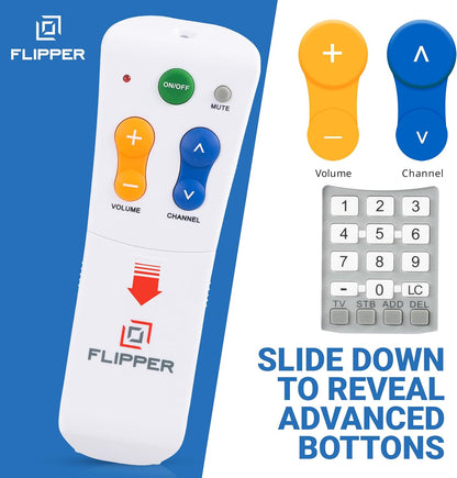Flipper Big Button Universal TV Remote for Seniors, Dementia - TVs and Cable Set Top Boxes (STBs) - Favorites, IR Devices Like Spectrum, Xfinity, Dish, Samsung, LG, Vizio, [Does not Work Streaming]