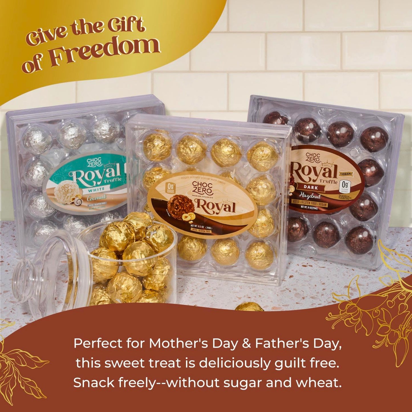 ChocZero Keto Chocolate Truffle Gift - Premium Healthy Chocolates - Low Carb Present - Zero Sugar Individually Wrapped Hazelnut Truffles - 16 Truffles, 8.5 Ounces Total