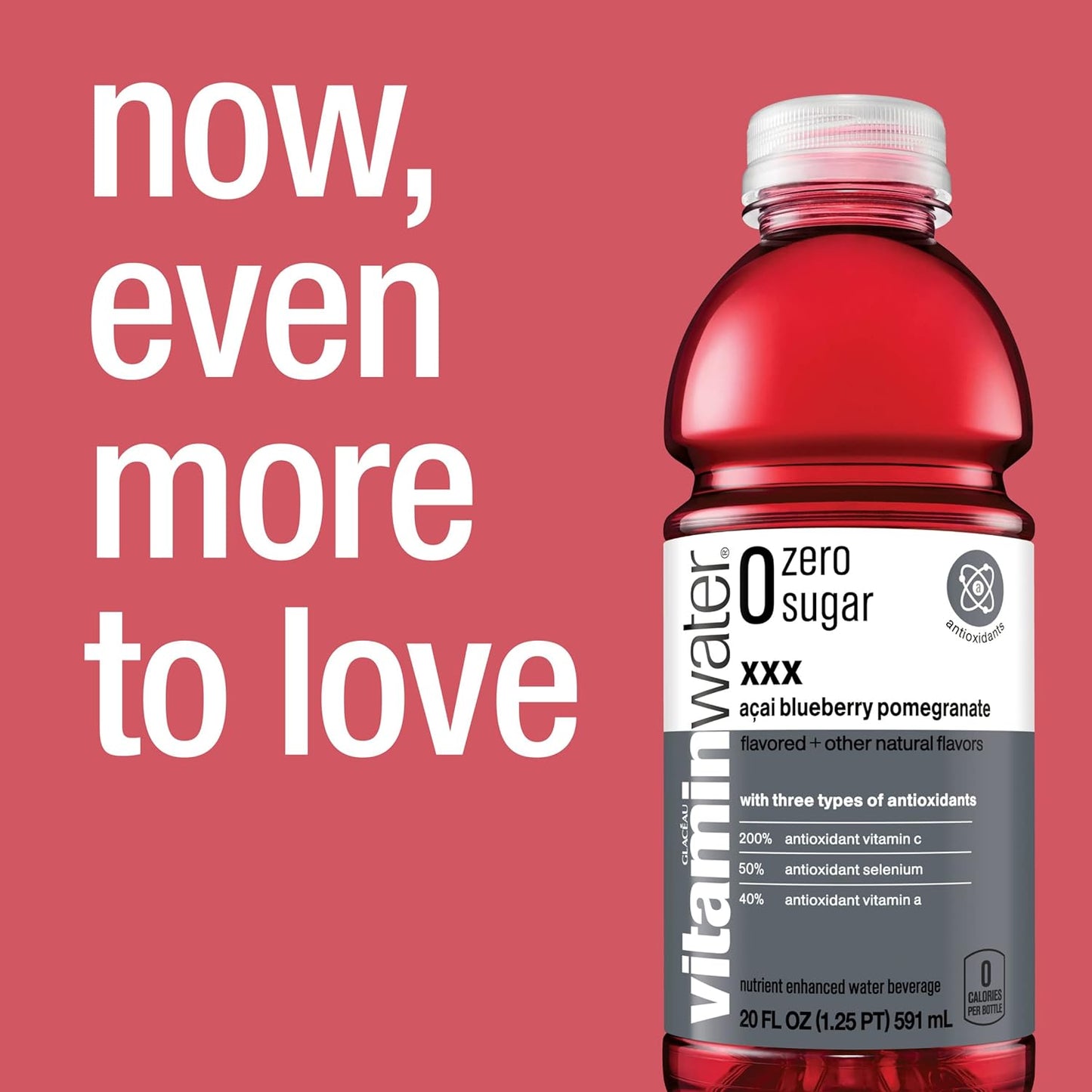 vitaminwater zero sugar xxx, electrolyte enhanced water w/vitamins, açai-blueberry-pomegranate drinks, 20 fl oz, 12 Pack