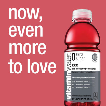 vitaminwater zero sugar xxx, electrolyte enhanced water w/vitamins, açai-blueberry-pomegranate drinks, 20 fl oz, 12 Pack