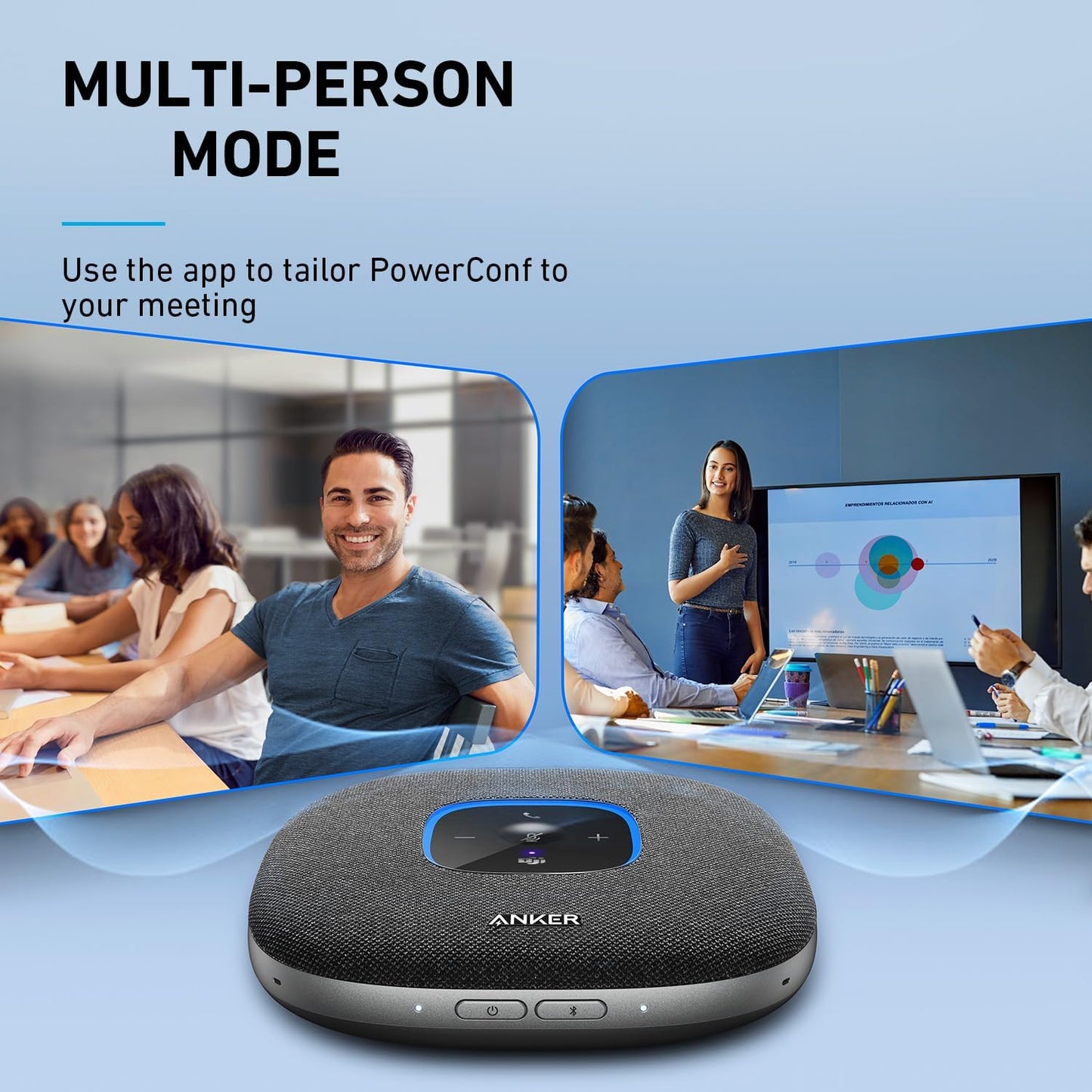 Anker PowerConf S3 MS Speakerphone with Microsoft Teams Certification, 6 Mics, Enhanced Voice Pickup, 24H Call Time, App Control, Bluetooth 5.3, USB C, Compatible with Leading Platforms, Home Office