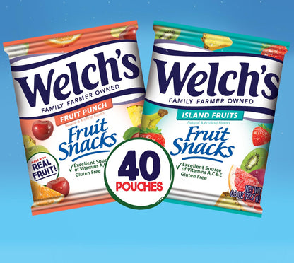 Welch's Fruit Snacks, Fruit Punch & Island Fruits Variety Pack, Perfect Stocking Stuffer, Bulk Pack, Gluten Free, Individual Single Serve Bags, 0.8 oz (Pack of 40)