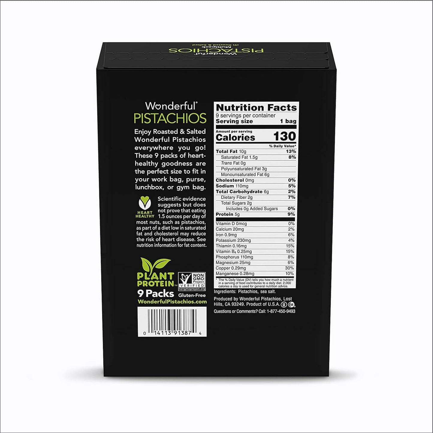 Wonderful Pistachios In Shell, Roasted & Salted Nuts, 1.5 Ounce Bag (Pack of 9), Protein Snacks, On-the-Go, Individually Wrapped Healthy Snacks for Adults