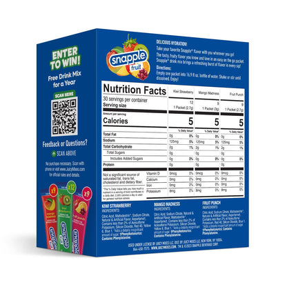 Snapple Powder Drink Mix Variety Pack - 30 Powder Sticks | Assorted Flavors, Zero Sugar | On-the-Go Hydration for Refreshing Beverages