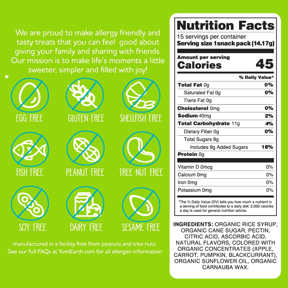 YumEarth Organic Halloween Gummy Fruits - Fruity Candy Snack Packs, Gluten Free Snacks for Kids - Allergy Friendly, Non-GMO, No Artificial Flavors or Dyes - Assorted Flavors, 7.5 oz (Pack of 15)