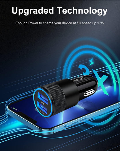 Car Charger, [2Pack/3.4a] Fast Charge Dual Port USB Cargador Carro Lighter Adapter for iPhone 15 14 13 12 11 Pro Max X XR XS 8 Plus 6s, iPad, Samsung Galaxy S23 S22 S21 S10 Plus S7 j7 S10e S9 Note 8