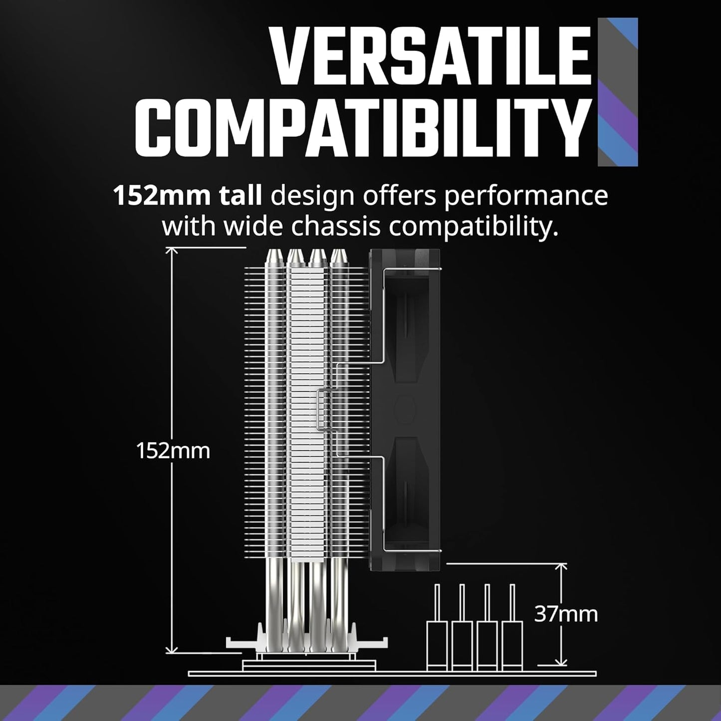 Cooler Master Hyper 212 Spectrum V3 ARGB CPU Air Cooler, 120mm PWM Fan, 4 Heat Pipes, Silver Nickel-Plated Copper, 152mm Tall, AMD Ryzen AM5|AM4, Intel LGA 1851|1700|1200 Brackets