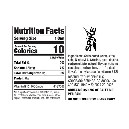 SPIKE Hardcore Energy Drink - 12-Pack, Original, 16oz Cans - Performance & Focus - No Artificial Flavors or Colors - 350mg Caffeine - Zero Sugar