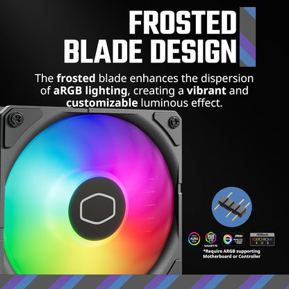 Cooler Master 360 Atmos High Performance Close-Loop AIO Liquid Cooler, R9|i9 Dual Chamber Pump, Customize Cover, Sickleflow Edge PWM, aRGB Lighting, AMD Ryzen AM5|4, Intel LGA 1851|1700 Platform