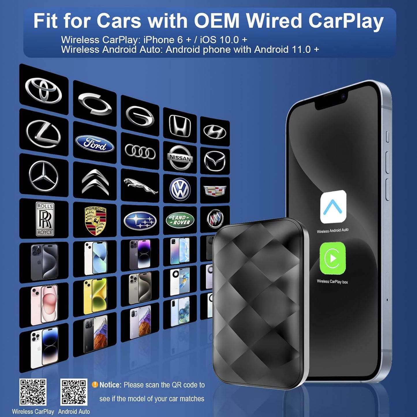 KE'VERSO Wireless CarPlay Adapter & Android Auto Wireless Adapter for iPhone,Magic carplay Ai Box Streaming Device for Cars with OEM Wired CarPlay, Magic Link CarPlay Support Netflix, YouTube, Hulu+