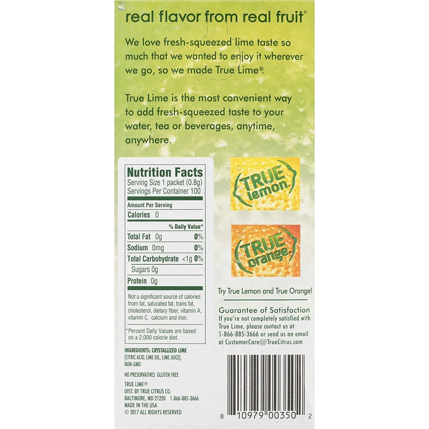 TRUE LIME Water Enhancer, Bulk Dispenser Pack (100 Packets), 0 Calorie Drink Mix Packets For Water, Sugar Free Lime Flavoring Powder Packets, Water Flavor Packets Made with Real Limes