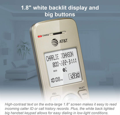 AT&T DL72219 DECT 6.0 2-Handset Cordless Phone for Home with Connect to Cell, Call Blocking, 1.8" Backlit Screen, Big Buttons, intercom, and Unsurpassed Range