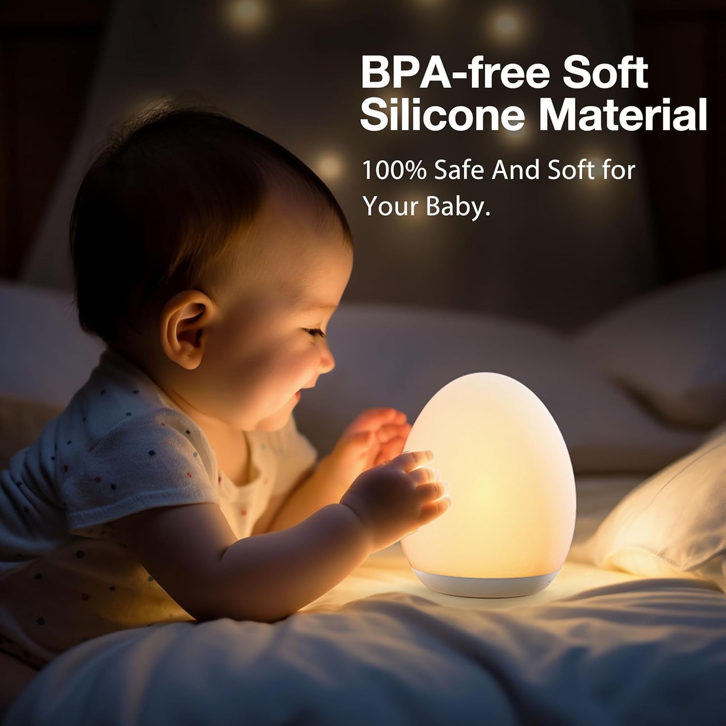 JolyWell Night Light for Kids, Egg Light for Nursery with 7 RGB Colors Changeable & Stepless Dimming, Rechargeable Tap Light with 1h Timer & Touch Control, Portable Night Light for Babies BPA Free