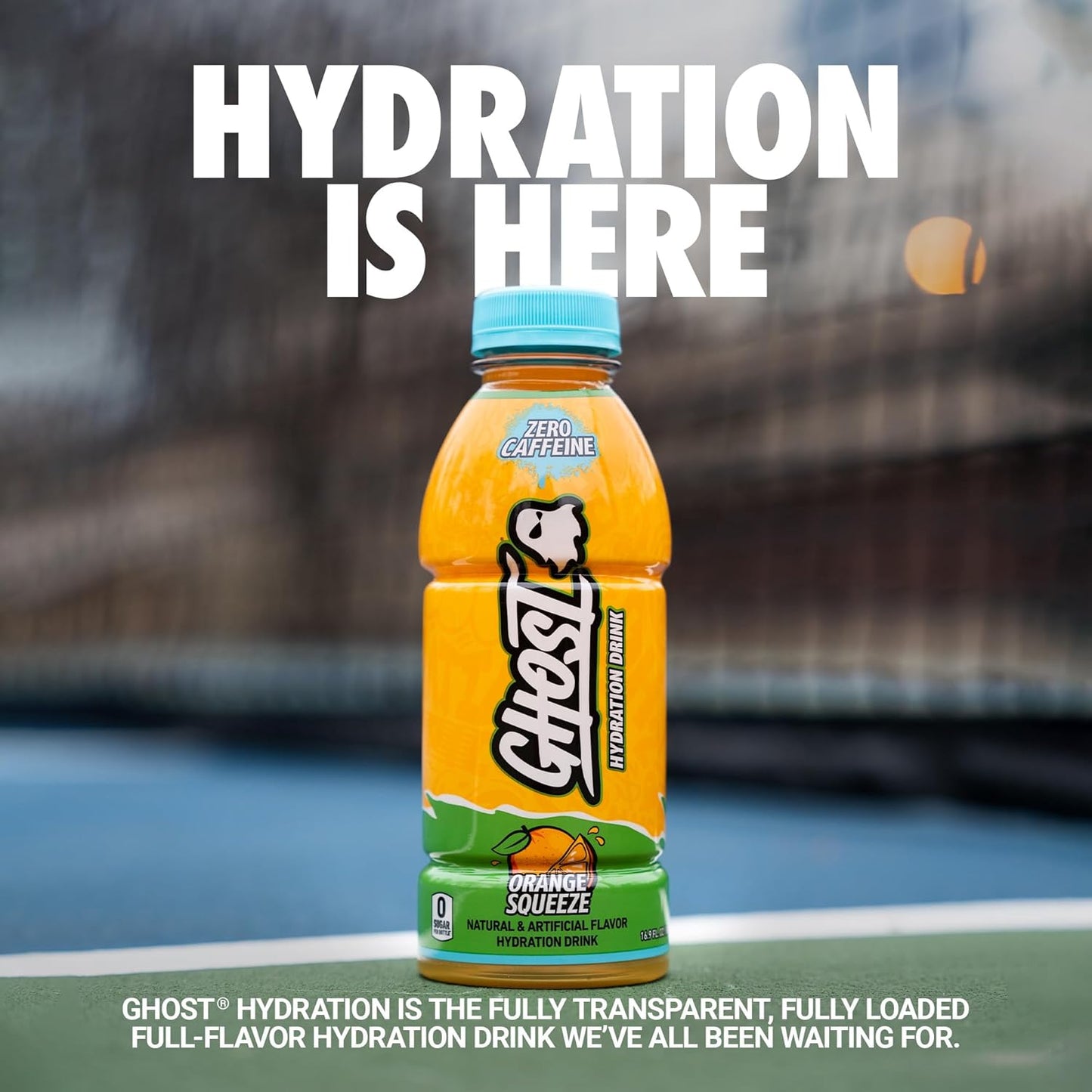 GHOST Hydration Drink, Orange Squeeze - RTD Sports Drinks with Electrolytes for Hydration - Beverage for Athletes - Zero Caffeine & Zero Sugars - 16.9 Fl Oz, 12 Pack