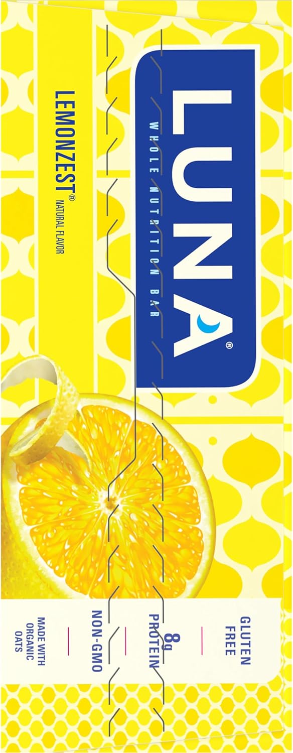 LUNA Bar - LemonZest Flavor - Gluten-Free - Non-GMO - 7-9g Protein - Made with Organic Oats - Low Glycemic - Whole Nutrition Snack Bars - 1.69 oz. (12 Pack)