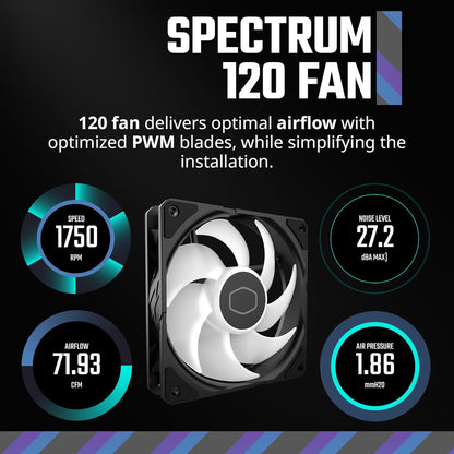 Cooler Master Hyper 212 Spectrum V3 ARGB CPU Air Cooler, 120mm PWM Fan, 4 Heat Pipes, Silver Nickel-Plated Copper, 152mm Tall, AMD Ryzen AM5|AM4, Intel LGA 1851|1700|1200 Brackets