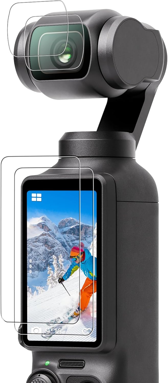 CYNOVA DJI Osmo Pocket 3 Screen Protector, Osmo Pocket 3 Lens Protector for DJI Osmo Pocket 3 Accessories with Tempered Glass LCD Display Film, Ultra HD, 9H Hardness, Scratch Resistant