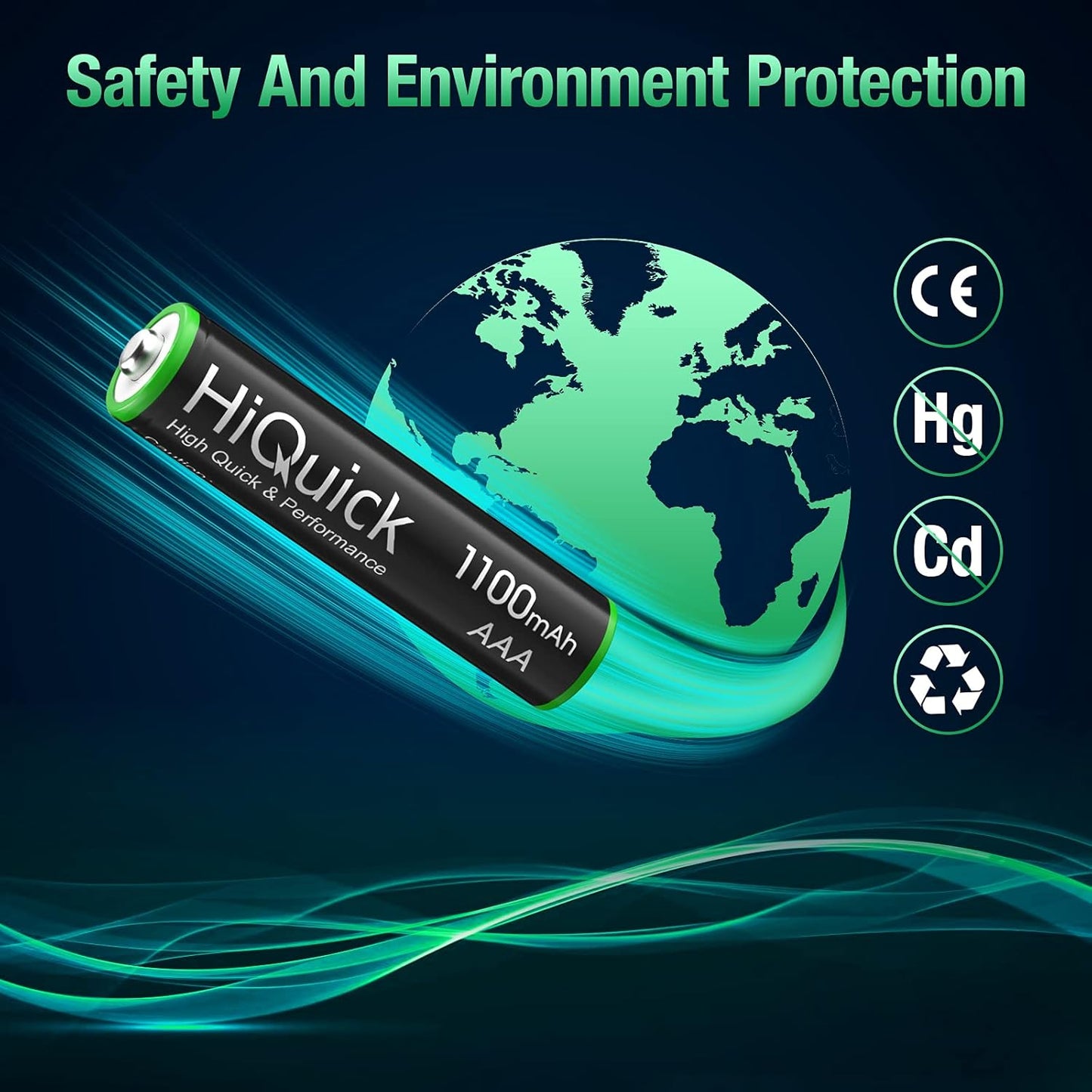 HiQuick Rechargeable AAA Batteries 8 Pack, 1100mAh NiMH Triple AAA Batteries Pre-Charged