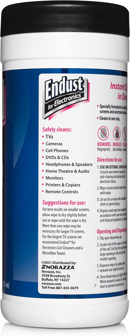 Endust for Electronics; Screen & Surface Cleaning Wipes, Great LCD and Plasma Wipes, 70 Wipes (11506)