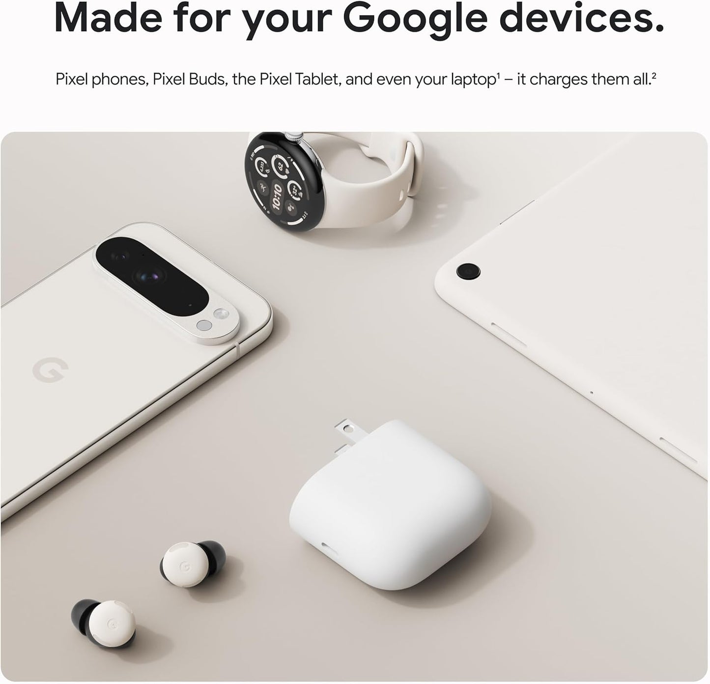 Google 45W USB-C Power Charger - Fast-Charging Pixel Phone Charger - Compatible with Google Products and Other USB-C® Devices - Snow