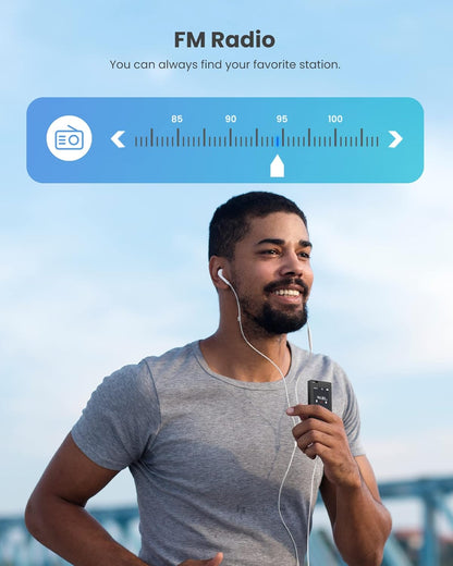 128GB MP3 Player with Bluetooth: Portable Music Player for Kids HiFi Sound Shuffle Single Loop FM Radio Built-in HD Speaker Voice Recorder Mini Design Ideal for Sport (Earphones Included)