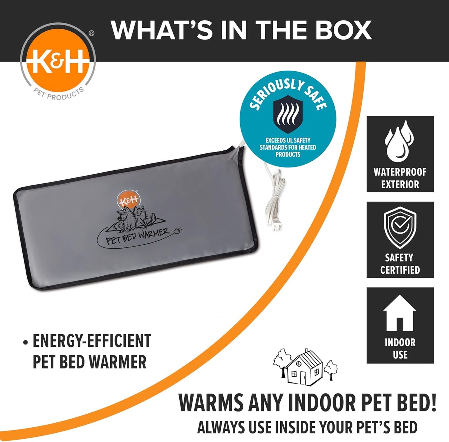 K&H Pet Products Pet Bed Warmer, Turn Any Cat or Dog Bed Into a Heated Cat or Dog Bed, Waterproof Heated Pad to Insert Inside Indoor Cat and Dog Beds - Gray Large