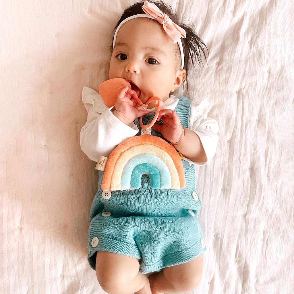 Itzy Ritzy Infant Toy & Teether - Itzy Pal Baby Teething Toy Includes Lovey, Crinkle Sound, Textured Ribbons & Silicone Teether Toy for Newborn (Rainbow)