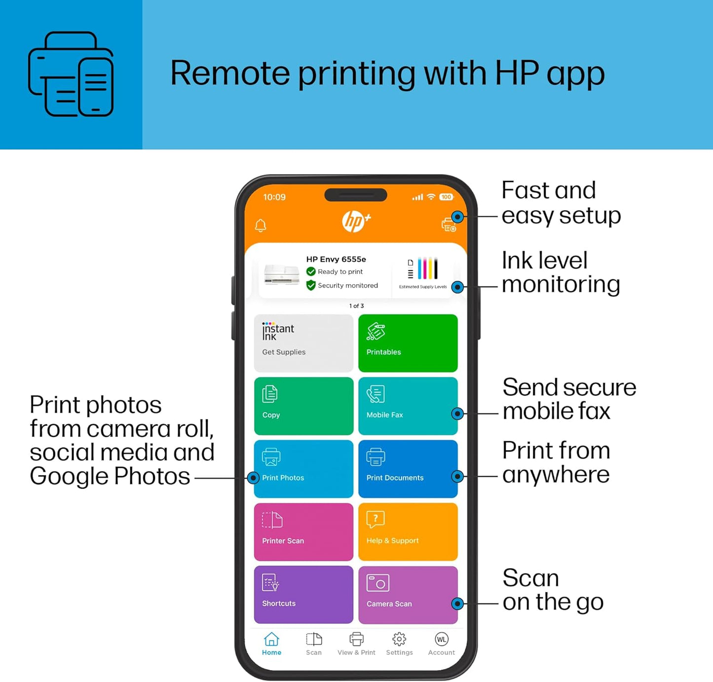 HP Envy 6555e Wireless All-in-One Color Inkjet Printer, Print, scan, Copy, Duplex Printing Best-for-Home, 3 Months of Ink Included (714N5A)