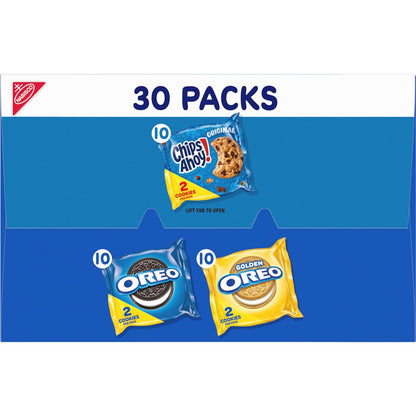 Nabisco Sweet Treats Cookie Variety Pack OREO, OREO Golden & CHIPS AHOY!, 30 Snack Packs (2 Cookies Per Pack)