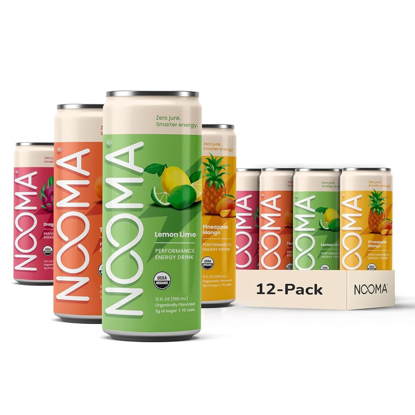 NOOMA - Performance Energy Drink - Pre Workout Drink - Nootropics, Adaptogens + Electrolytes - Organic & 0 Added Sugars - 120mg Clean Caffeine, 15 Calories & 2g Sugar - Variety Pack -12 Pack -12oz ea.