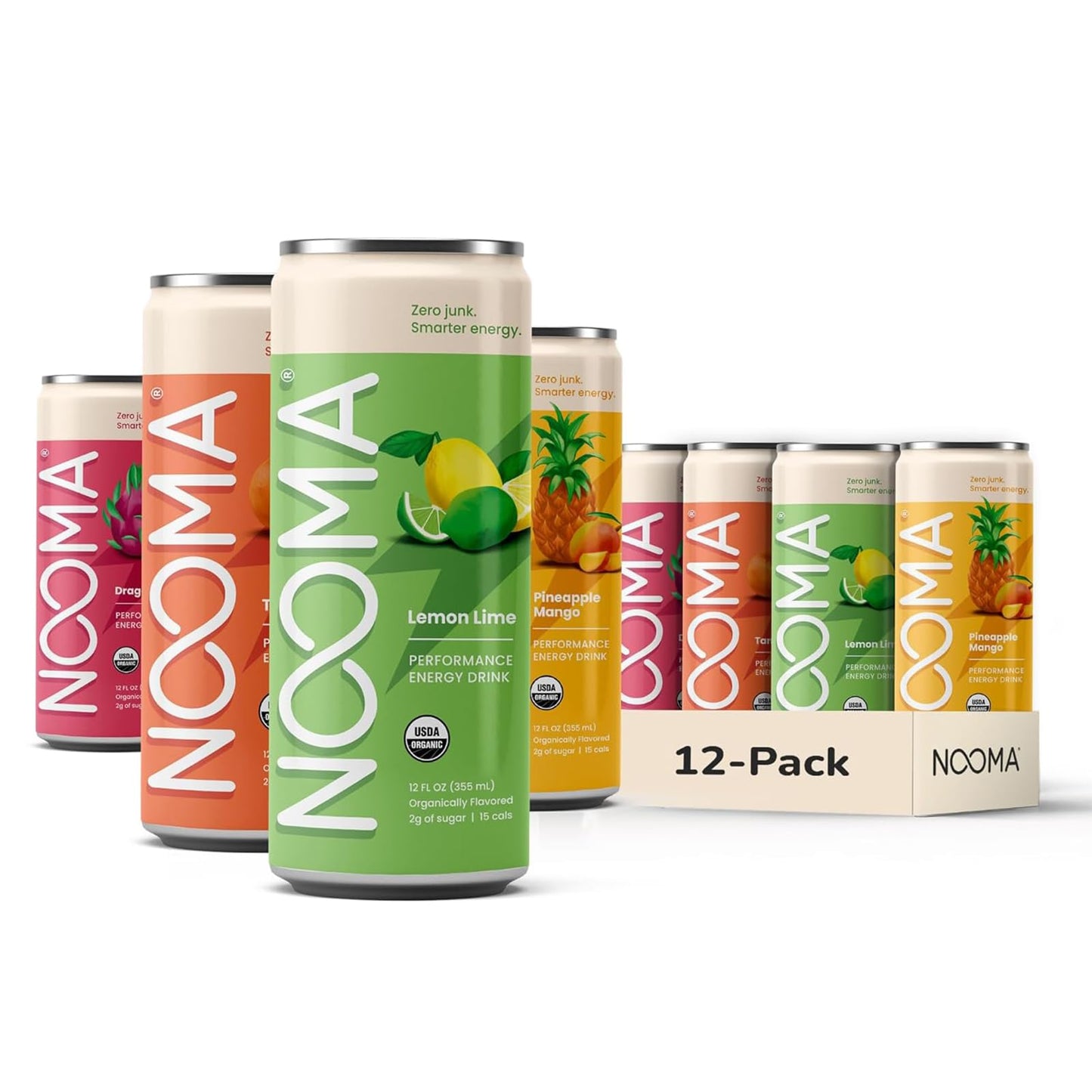 NOOMA - Performance Energy Drink - Pre Workout Drink - Nootropics, Adaptogens + Electrolytes - Organic & 0 Added Sugars - 120mg Clean Caffeine, 15 Calories & 2g Sugar - Variety Pack -12 Pack -12oz ea.