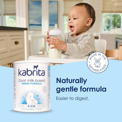 Kabrita Goat Milk Infant Formula - Easy to Digest Baby Formula 0-12 Months - Contains Prebiotics, Iron, DHA, Non-GMO - Gentle on Sensitive Tummies - Formula Supporting Gut Health & Sleep - 28Oz