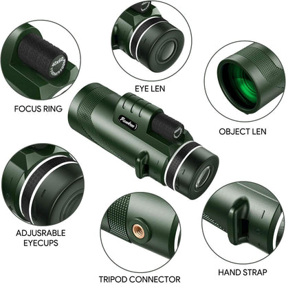 40X60 Monocular Telescope, High Power Monocular for Adults with Phone Adapter& Tripod& Hand Strap, Low Night Vision Monocular, Equipped with BAK4 Prism for Bird Watching and Traveling Concert