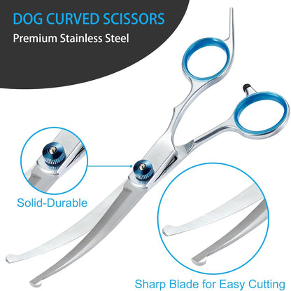 5 in 1 Premium Dog Grooming Scissors, Professional Dog Scissors for Grooming with Safety Round Tips, Lengnoyp Stainless Steel Thinning Shears, Dog Pet Cat Shears for Grooming Kit