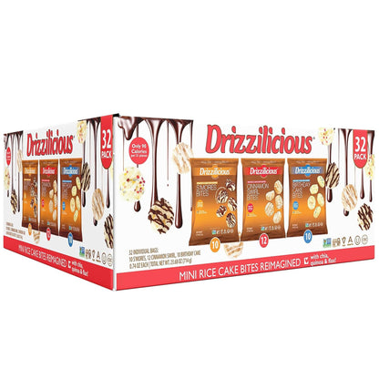 Drizzilicious Mini Rice Cakes Variety Pack - Rice Crisps, Healthy Snack for Adults and Kids, Flavored Rice Cakes, Vegan, Gluten Free, Allergen Free, Only 90 Calories Per Bag - .74 oz (Pack of 32)