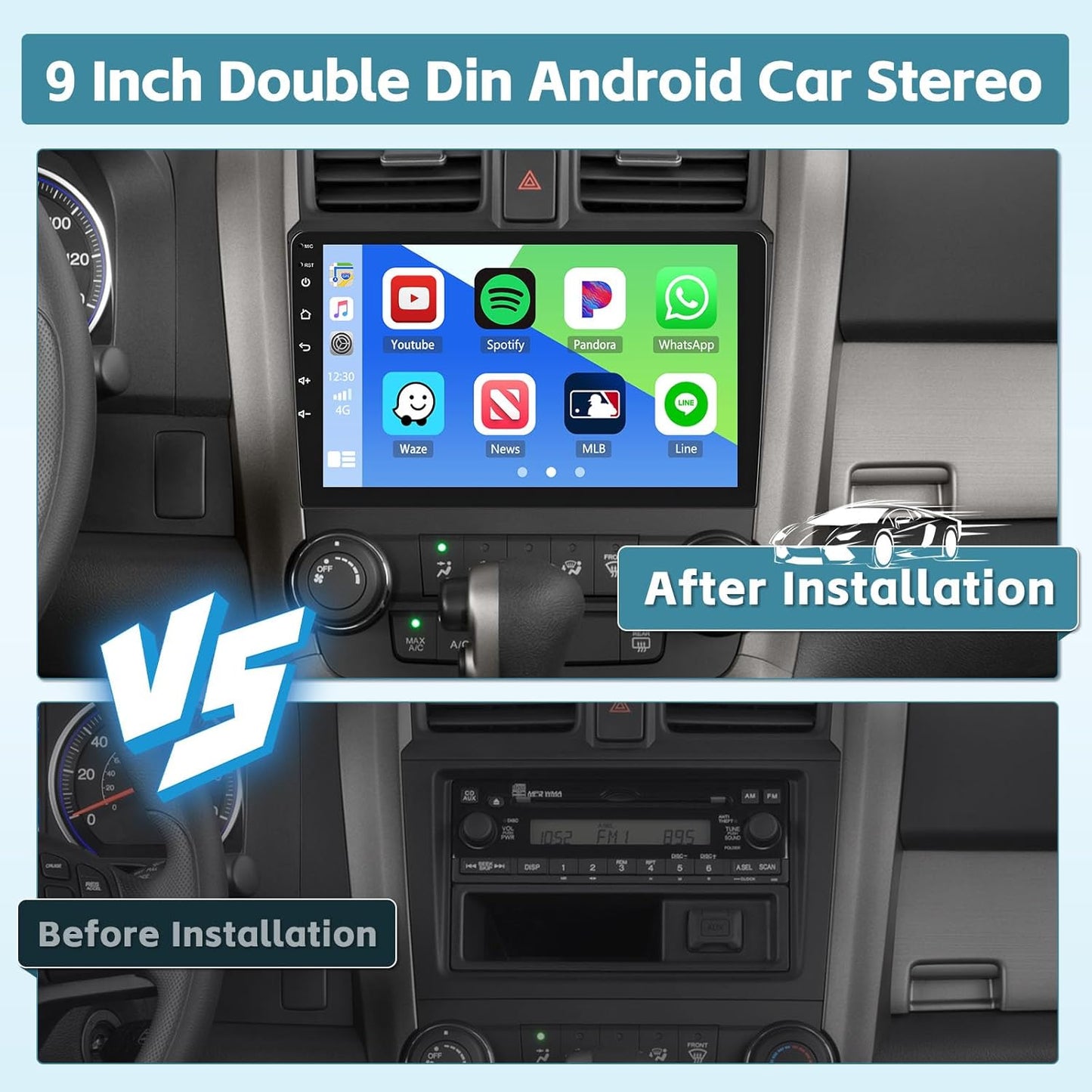 Hikity 6+128GB 8 Core Android 13 Double Din Car Stereo with Wireless Carplay Android Auto, 9 Inch IPS Touchscreen Radio Bluetooth 5.0, GPS, WiFi, 32EQ DSP, 59 UI Themes, Mic, AHD Backup Cam