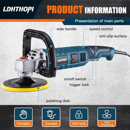 Buffer Polisher, 1600W 7 Inch/6 Inch Rotary Buffer Polisher Waxer, 7 Variable Speed 1000-3500 RPM, Detachable Handle for Car, Boat Sanding, Polishing, Waxing
