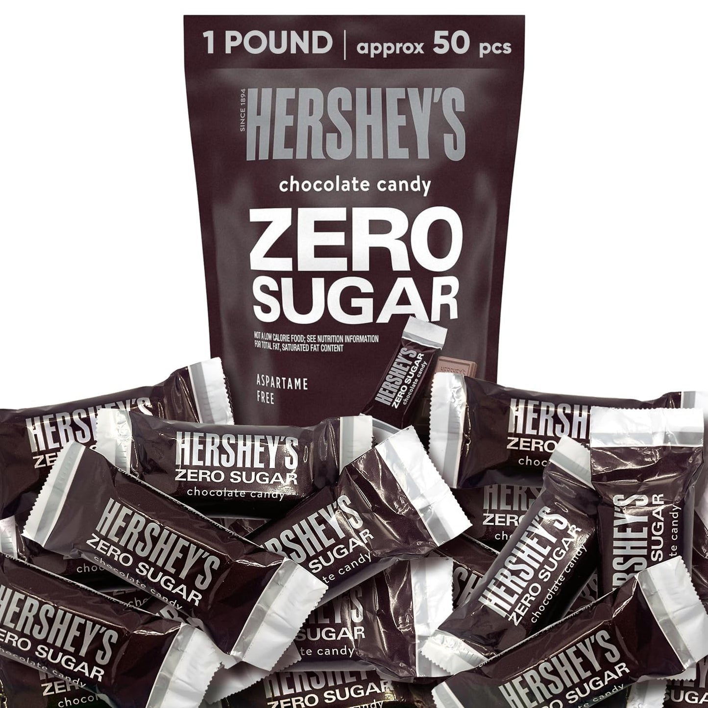 Hershys Milk Chocolate Sugar Free Miniatures Chocolate Candy Bar - 1 Pounds Approx 50 Pieces Individually Wrapped Milk Chocolate Candy Zero Sugar - Hershys Miniatures Chocolate Zero Sugar - Candy & Chocolate Sugar Free Snacks - Perfect for Sharing or