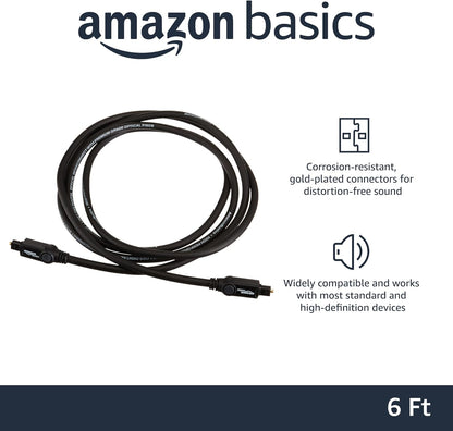 Amazon Basics Toslink Digital Optical Audio Cable, Multi-Channel, for Audio System, Sound Bar, Home Theatre, Gold-Plated Connectors, 6 Foot, Black