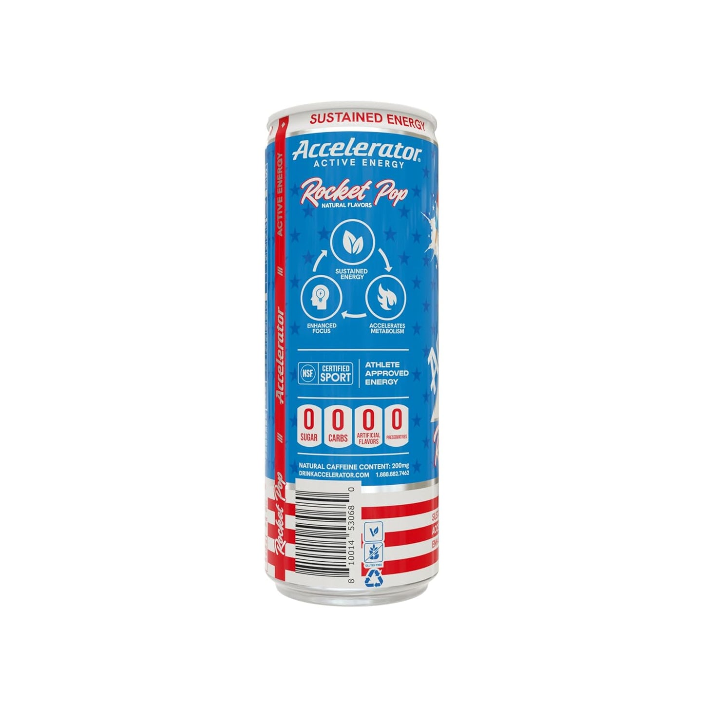 Accelerator Active Energy Drink, Rocket Pop, 12 Fl Oz Can (Pack of 12), Sugar Free, NSF Certified Sport, Sustained Energy, Accelerates Metabolism, Enhanced Focus