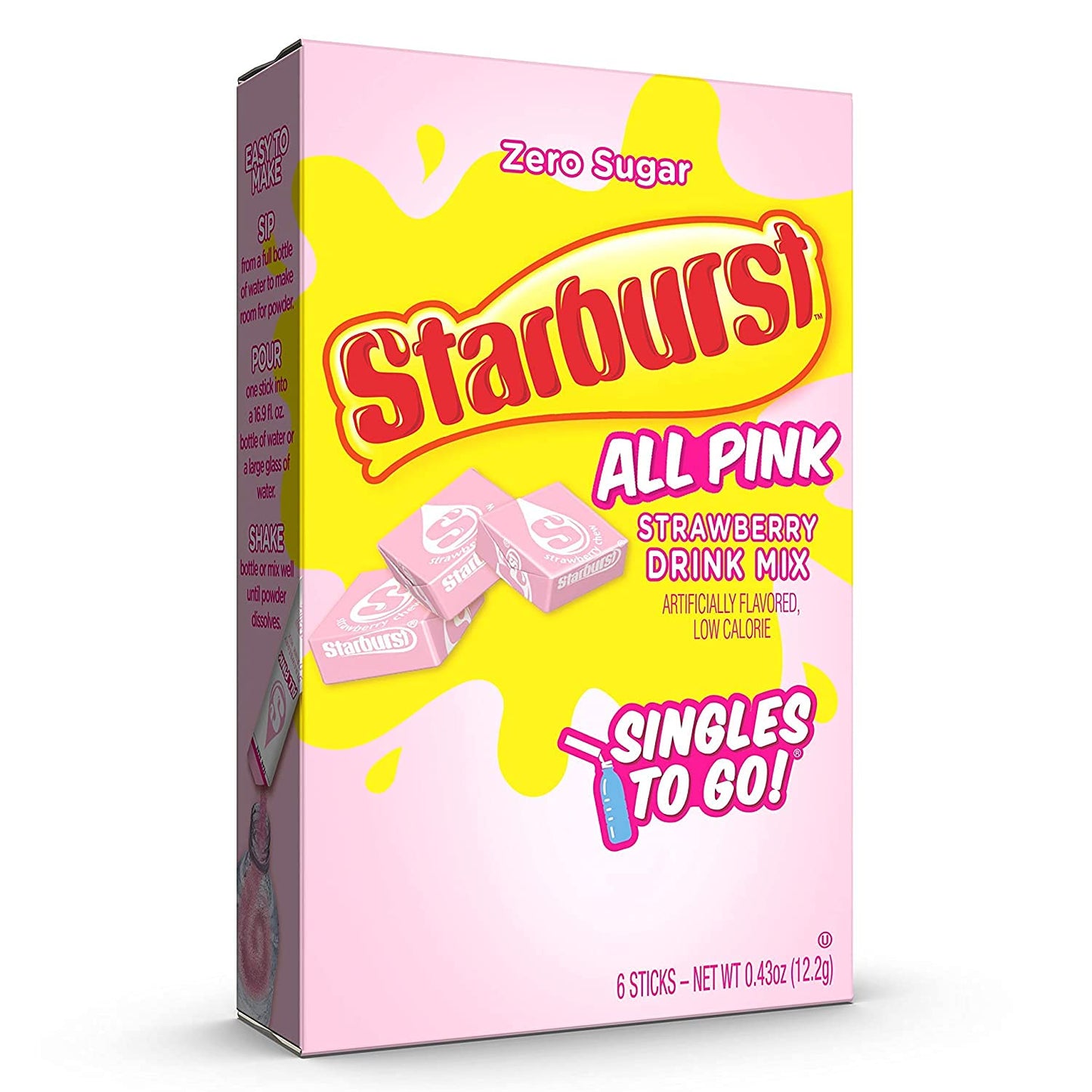 Starburst Singles To Go Powdered Drink Mix, All Pink Strawberry, 3 Boxes with 6 Packets Each - 18 Total Servings, Sugar-Free Drink Powder, Just Add Water, 6 count (Pack of 3)