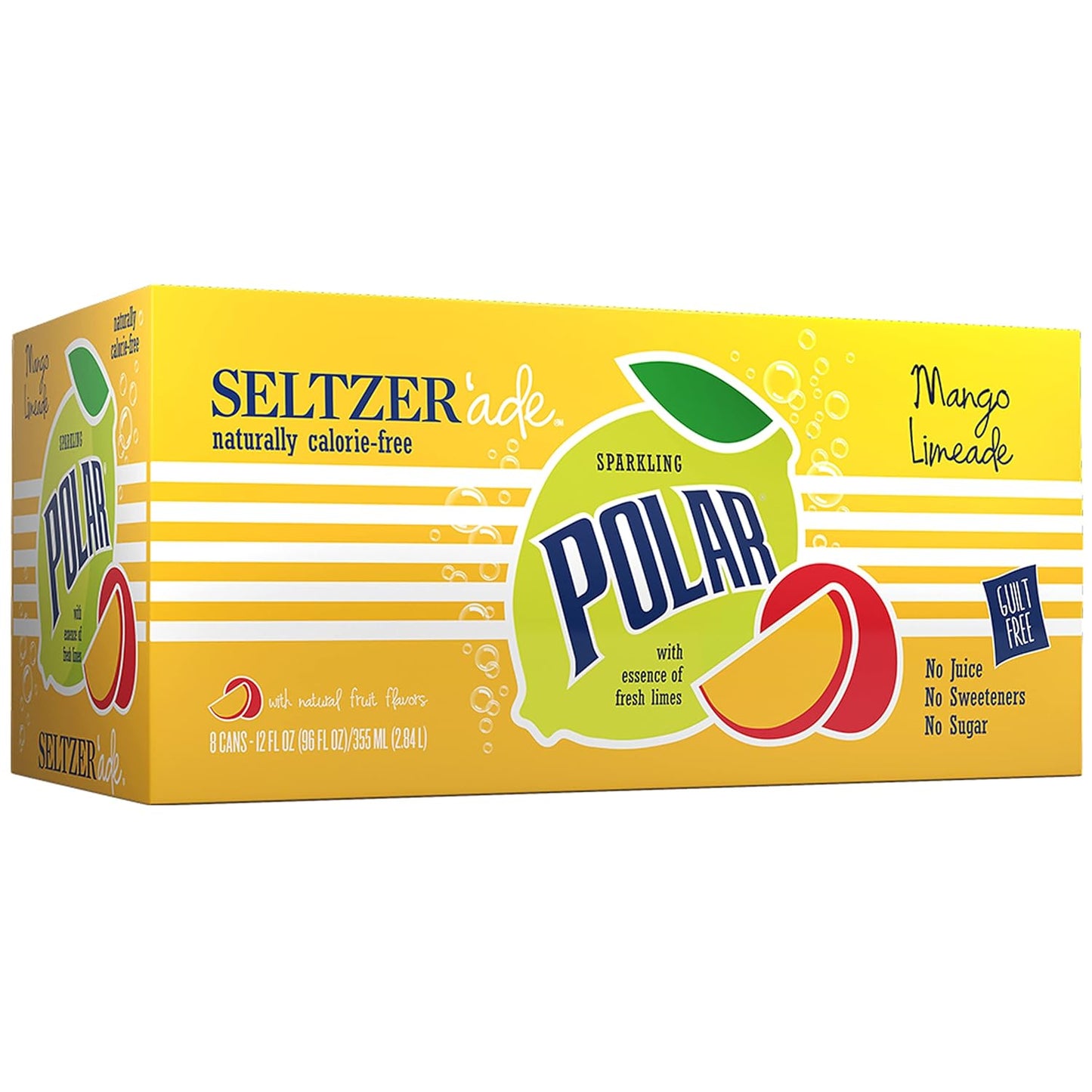 Polar Beverage Mango Limeade Seltzer'ade, 12 fl oz.(Pack of 8)