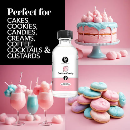Dolce Flav Natural Cotton Candy Extract - 2 Ounce Water-Soluble Multipurpose Flavoring for Baked Goods, Beverages, Coffee, Desserts & Ice Cream - Perfect Kitchen Gift for Holidays
