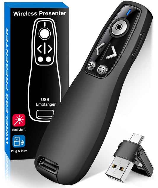 2-in-1 USB Type C Presentation Clicker Wireless Presenter Remote for PowerPoint, Powerpoint Clicker with Volume Control PowerPoint Slide Advancer for Mac, Computer, Laptop-E600
