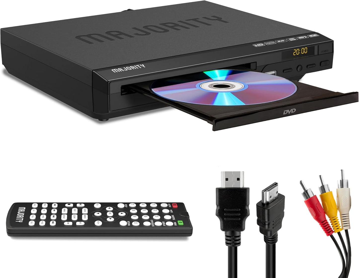 HDMI DVD Player for TV | 1080P Region Free DVD Players for Smart TV | Mini DVD Player with USB, CD & MP3 | HDMI Cable, RCA Cable & Remoted Control | MAJORITY DVD Player