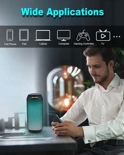 Bluetooth Speaker, Wireless Portable, HD Stereo Sound,with Cool Dynamic LED Lights, IPX4 Waterproof, BT5.3, Dual Surround Pairing, Him Her Man Teens Electronic Gadgets Gifts, for Outdoor Camping Party