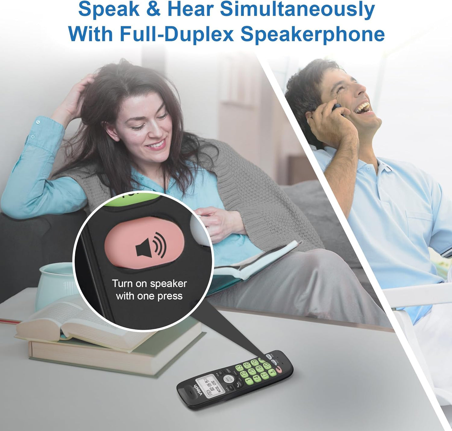 [New] VTech VG131-11 DECT 6.0 Cordless Phone - Bluetooth Connection, Blue-White Display, Big Buttons, Full Duplex, Caller ID, Easy Wall Mount, 1000ft Range (Black)