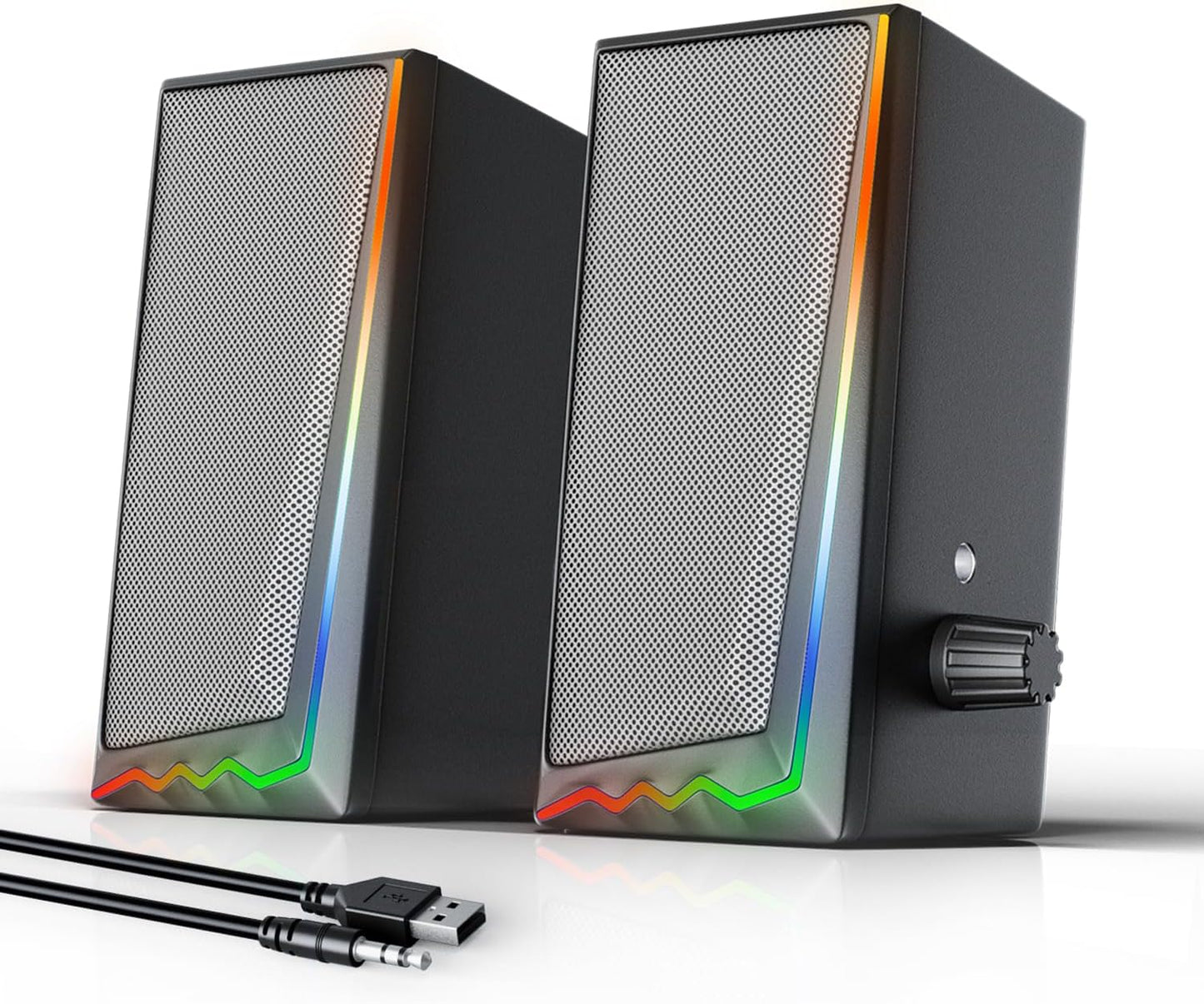 Computer Speakers with 3.5 mm Aux,Desktop Speakers with Various Colorful RGB Lights,Gaming Speakers with Volume Control,Computer Speakers for PC/Desktop Monitor/Laptop/Tablet Phone