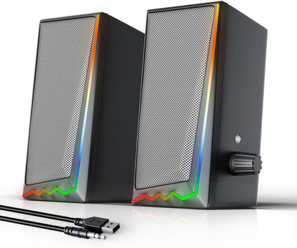 Computer Speakers with 3.5 mm Aux,Desktop Speakers with Various Colorful RGB Lights,Gaming Speakers with Volume Control,Computer Speakers for PC/Desktop Monitor/Laptop/Tablet Phone